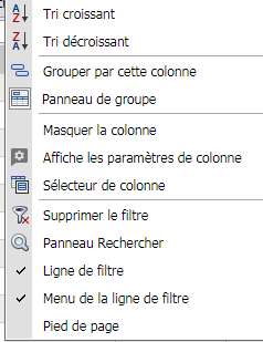 **Une alternative pour afficher ou masquer les colonnes est R-cliquez
sur un en-tête de colonne, Sélecteur de colonne et Masquer la
colonne**