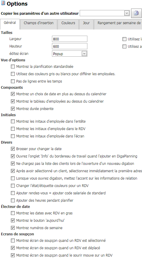 Voici un exemple de configuration normale pour les paramètres
\<Général>
instellingen