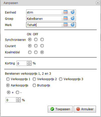 Kies Eenheid, Groep of Merk uit een keuzetabel. U kan hierin meteen
editeren.